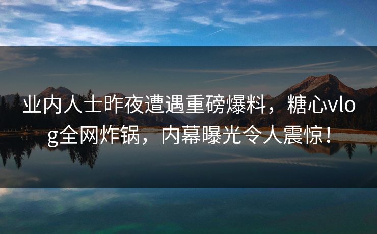 业内人士昨夜遭遇重磅爆料，糖心vlog全网炸锅，内幕曝光令人震惊！