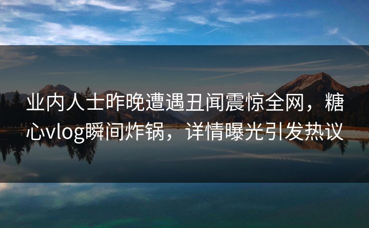 业内人士昨晚遭遇丑闻震惊全网，糖心vlog瞬间炸锅，详情曝光引发热议