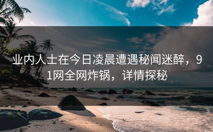 业内人士在今日凌晨遭遇秘闻迷醉，91网全网炸锅，详情探秘