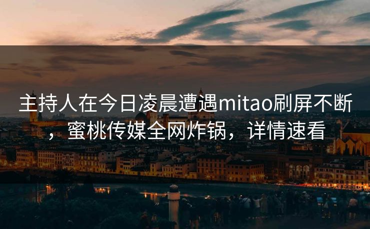 主持人在今日凌晨遭遇mitao刷屏不断,蜜桃传媒全网炸锅,详情速看 主持人在今日凌晨遭遇mitao刷屏不断,蜜桃传媒全网炸锅,详情速看